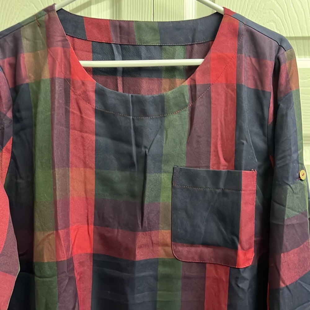 Cupshe Red Green Plaid Long Sleeve Shift Dress NWT - Picture 11 of 14